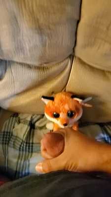 Giving my little fox plush a midnight snack [oc]