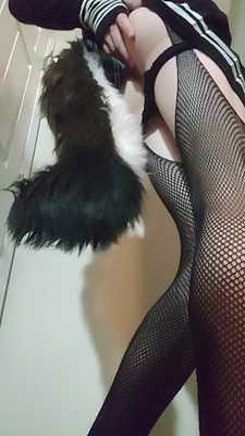 Femboy coyote showing off under his skirt