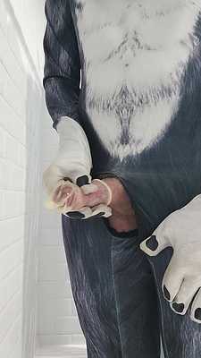 Look how this bad wolf fills up this condom