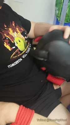 Tied up Beta Pup has to earn his Freedom