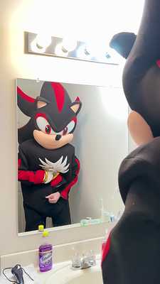 Shadow jerks off and cums in the mirror 