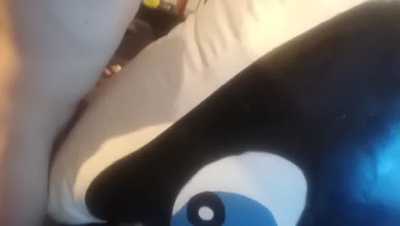 Having fun with a giant cow