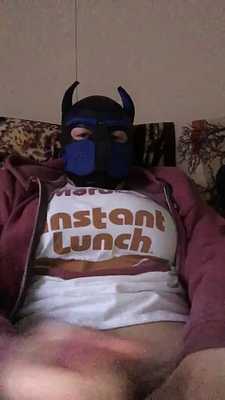 Blue dog tugs her dong in front of camera