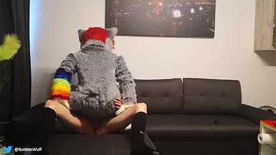 Horny wolf riding huge cock