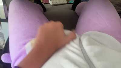 Pawing and cumming in a pink fox onesie.