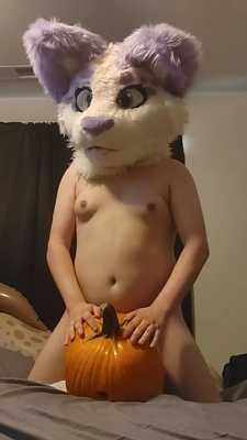 Trans girl fucking a pumpkin
