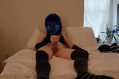 Femboy raptor loves jerking off until he cums