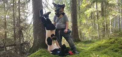 Giving myself 2 warm drinks in the woods