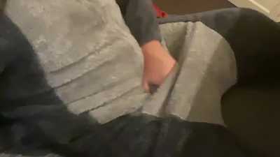 Horny raccoon paws off and cums while sitting up.