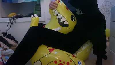 I hard ride my brand new yellow inflatable dino