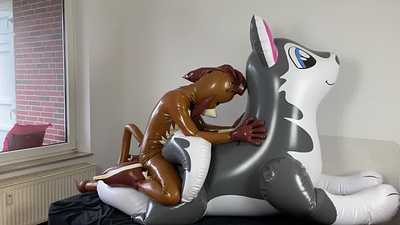 Rubber lion with husky pooltoy again