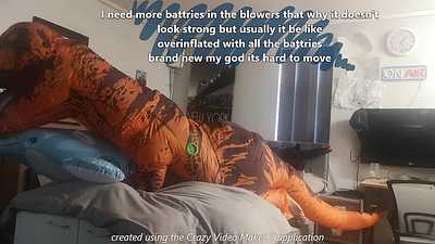 Playing with the Dolphin in T-Rex suit inflatable 