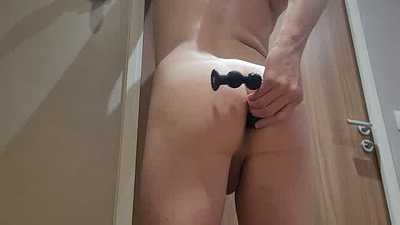 Pup has fun with his new anal beads!