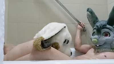 Two bunnies in a tub