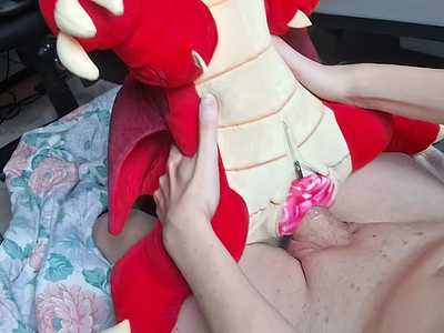 My stuffed dragon Rouge rides me cowgirl style