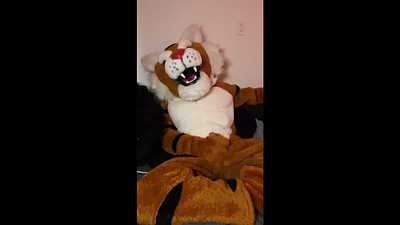 Tiger mascot having a stroke sesh