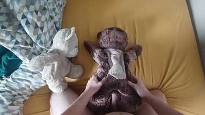 Fucking my little teddy bear and cumming on it