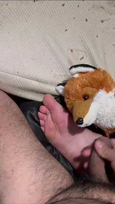 Foxie Plushie Sniffs My Feet Then I Cum On My Paws And Them