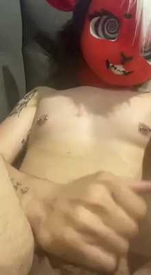 Goat demon fucks himself with horse cock