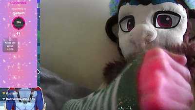 Femboy Monkey Suiter Jacks off with Lovense